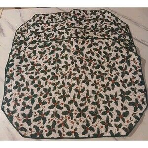 Vintage Christmas Holiday Poinsettia Red & Green Tapestry Placemats Set Of 4